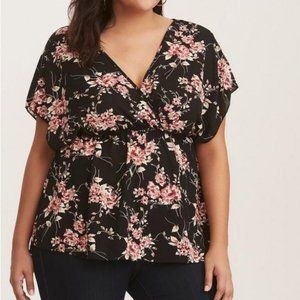 NWOT Women’s Torrid Black Floral Babydoll Georgette Surplice Top 2 2X 2XL XXL